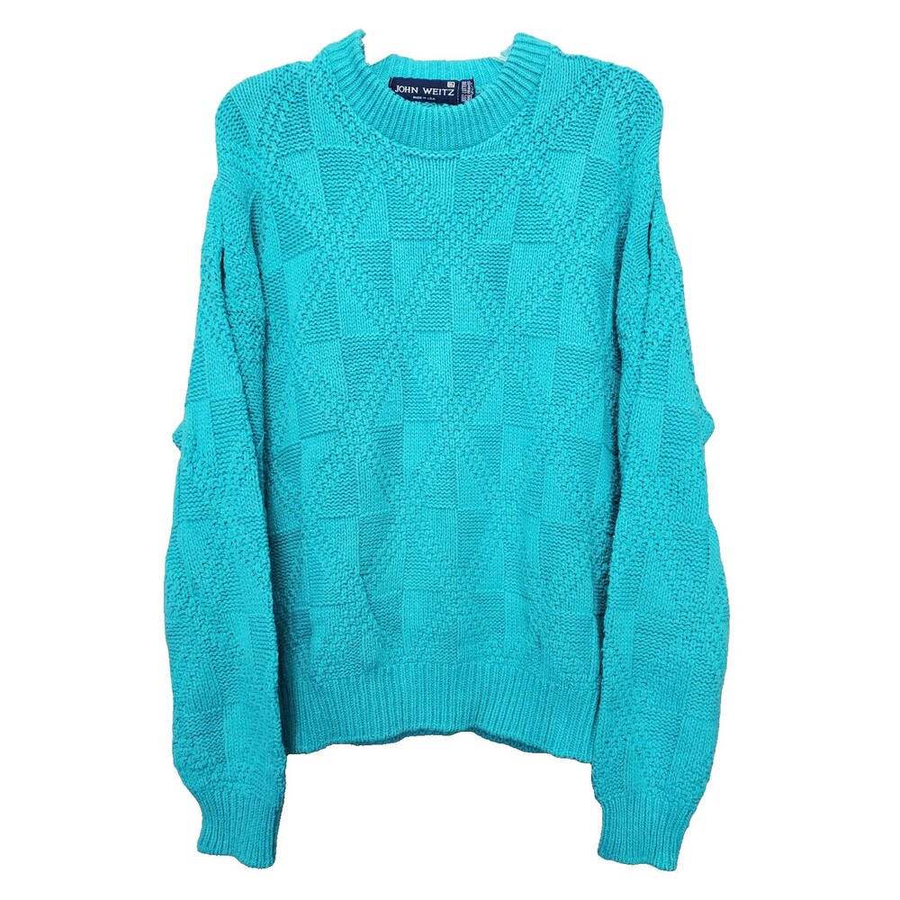 John Weitz Men's Blue 100% Cotton Long Sleeve Crew Neck Sweater Vintage Size XL